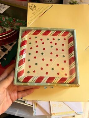 Holiday Candy-Stripe Ceramic Trinket Dish - Red & Green